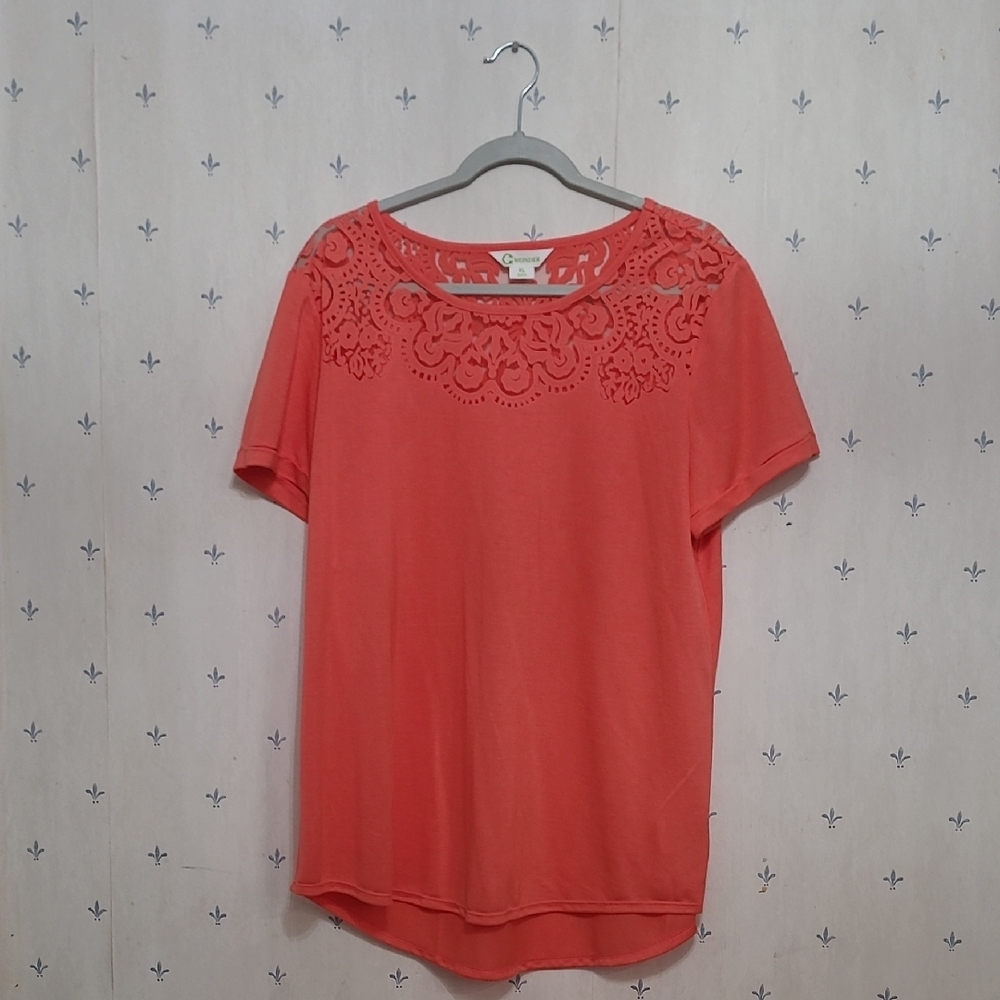 Coral Lace Detail Women's Top